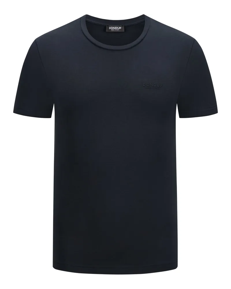 Dondup Stretch-T-Shirt mit gummiertem Logo-Schriftzug Marine