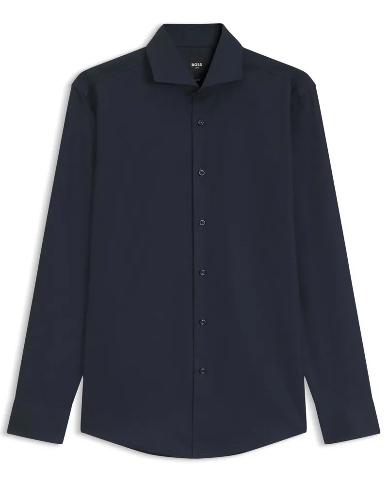 HUGO BOSS Unifarbenes Hemd mit Lyocell-Anteil und Haifischkragen, Slim Fit in Marine
