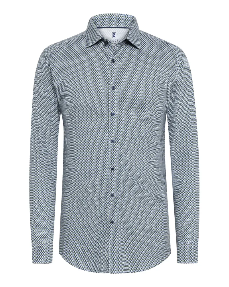DESOTO Elastisches Jersey-Hemd aus Baumwolle mit Kleinmuster, Casual Fit in Grün