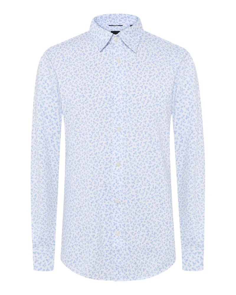 HUGO BOSS Glattes Hemd mit floralem Print und Kentkragen, Slim in Hellblau