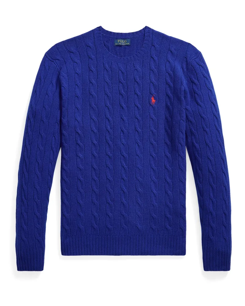 Ralph Lauren Zopfstrick-Pullover mit Kaschmiranteil und Pony-Stickerei in Königsblau