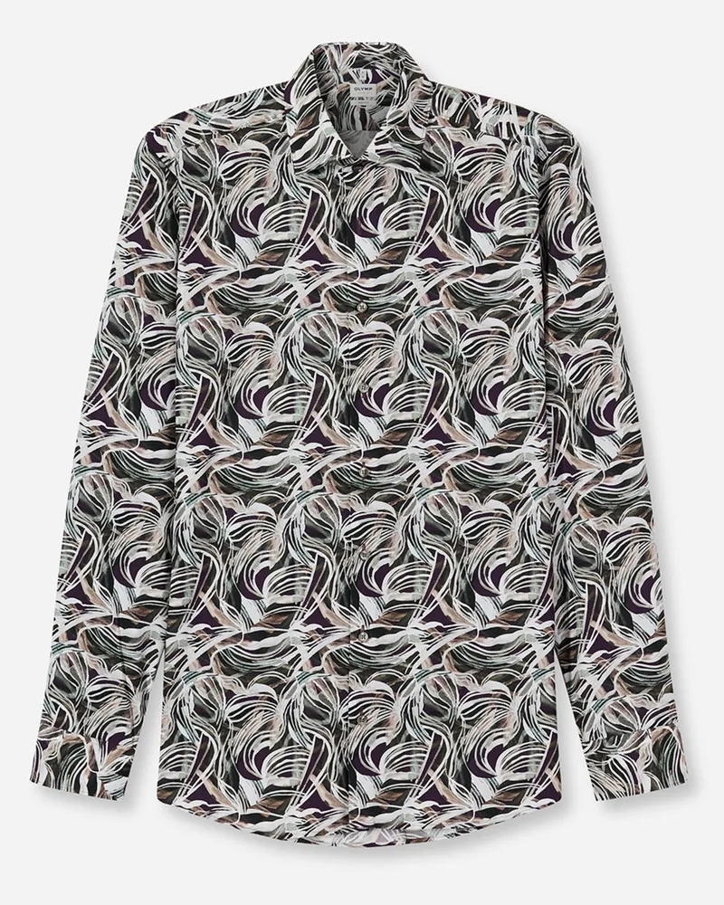 Olymp Level Five, Body Fit, Baumwollhemd mit Print in Bordeaux