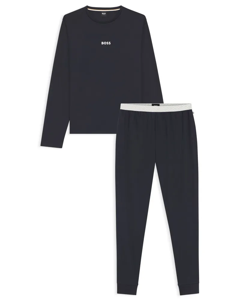 HUGO BOSS Leichter Schlafanzug aus einem Baumwoll-Jersey in Marine