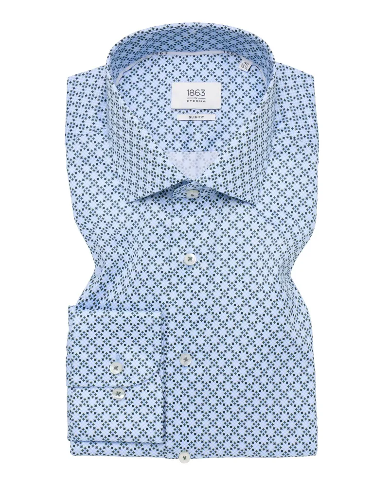 Eterna Gemustertes Baumwollhemd in Vollzwirn-Qualität, Slim Fit in Blau