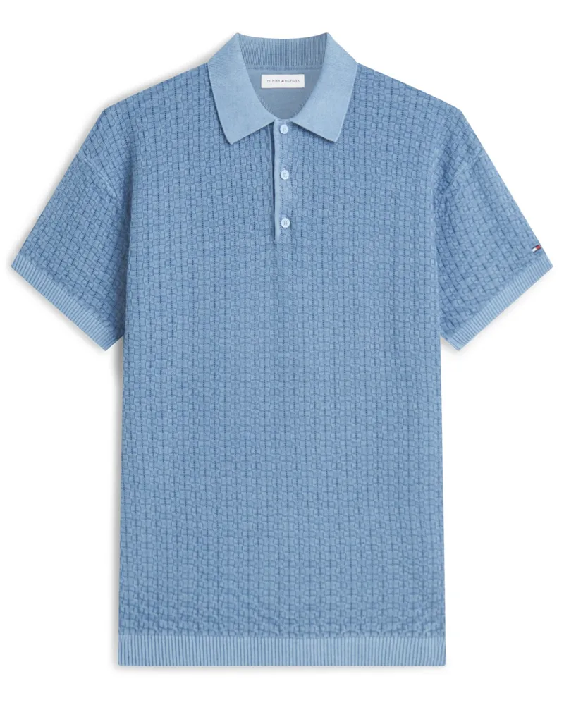 Tommy Hilfiger Strick-Poloshirt aus Baumwolle mit Waffelstruktur in Hellblau