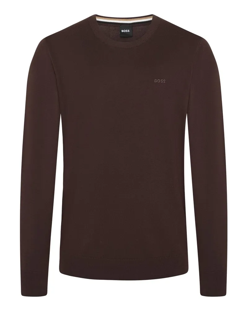 HUGO BOSS Leichter Pullover aus Baumwolle mit Label-Schriftzug in Braun