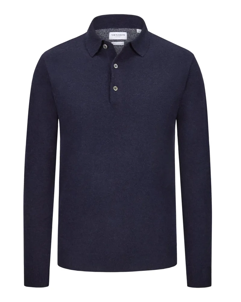 Tom Rusborg Softer Langarm-Poloshirt aus Merinowolle und Kaschmir in Marine