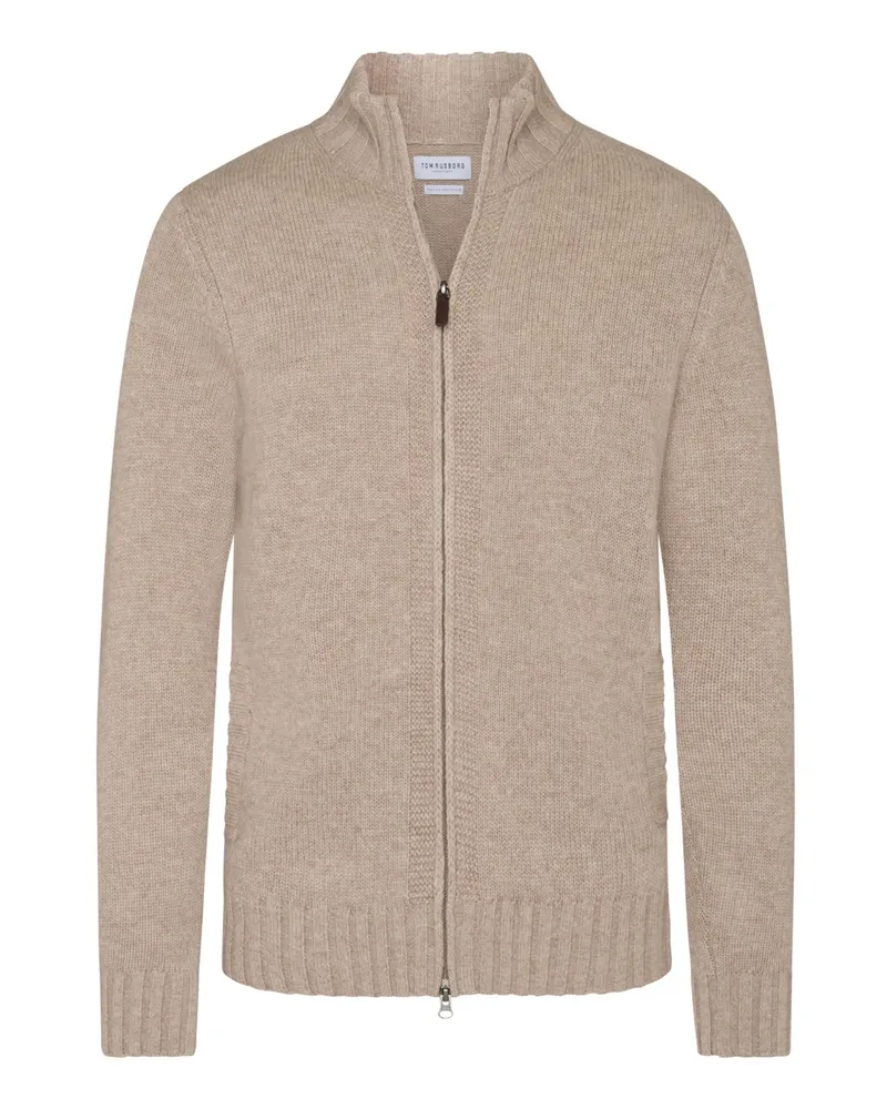 Tom Rusborg Softe Strickjacke aus Merinowolle mit Zip und Kaschmiranteil in Beige