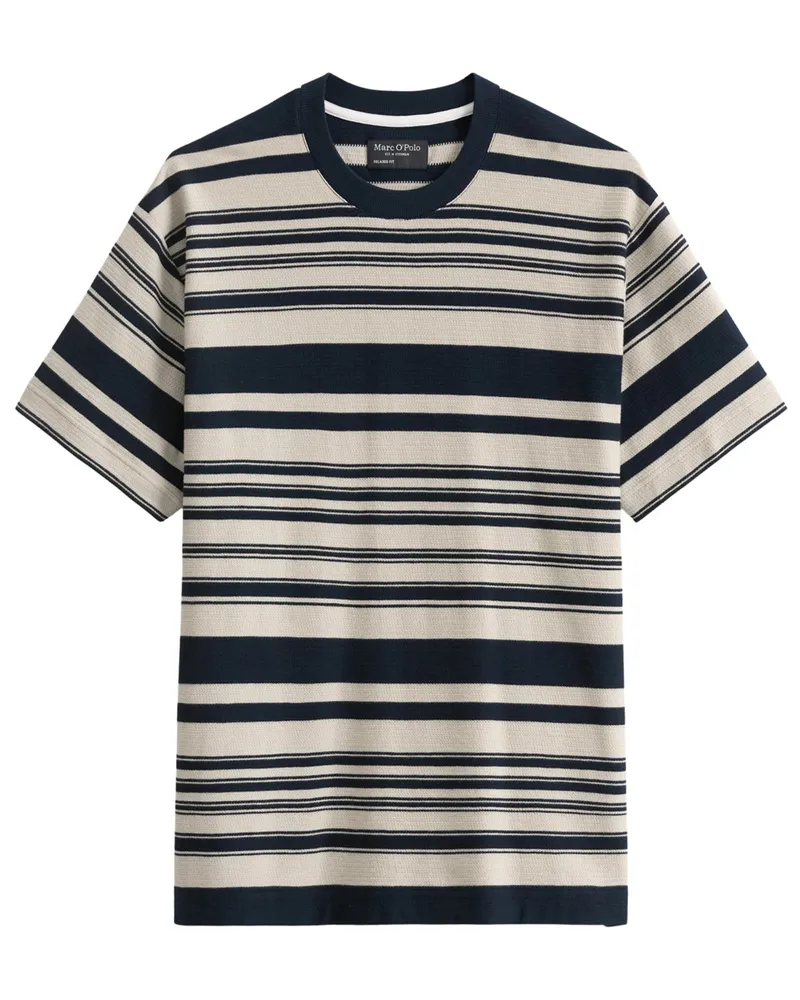 Marc O'Polo Strickshirt aus Baumwolle mit Ringelmuster, Relaxed Fit in Blau