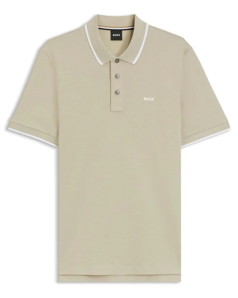 HUGO BOSS Piqué-Poloshirt mit Kontraststreifen am Kragen in Beige