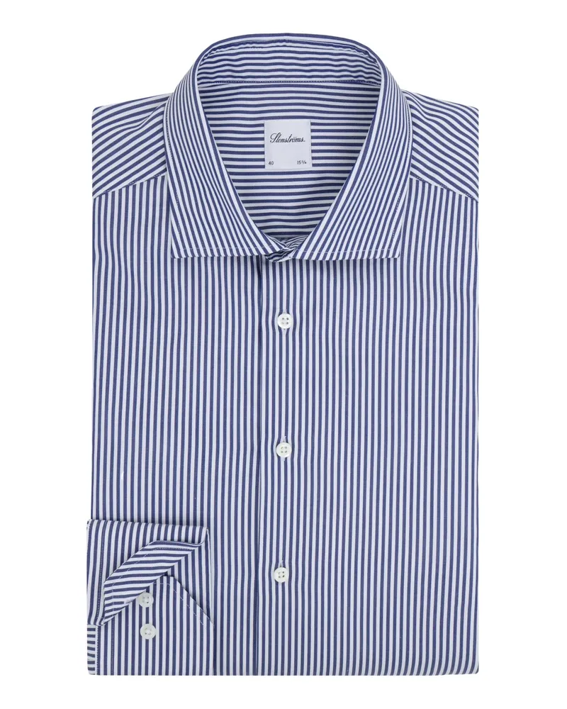 Stenströms Vollzwirn-Baumwollhemd mit Streifenmuster, Regular Fit in Marine