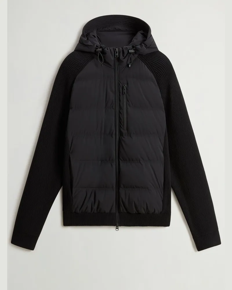 Woolrich Daunengefütterte Hybridjacke aus Stretchnylon mit Kapuze in Schwarz
