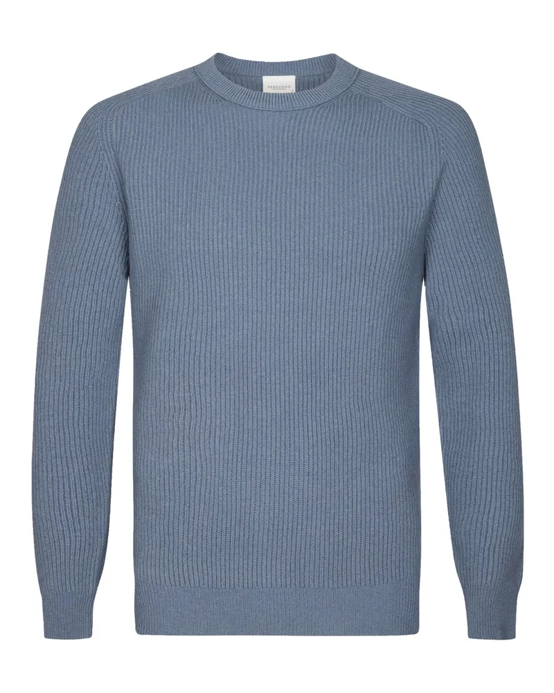 Profuomo Rundhalspullover aus Wolle in Rippstrickmuster in Hellblau