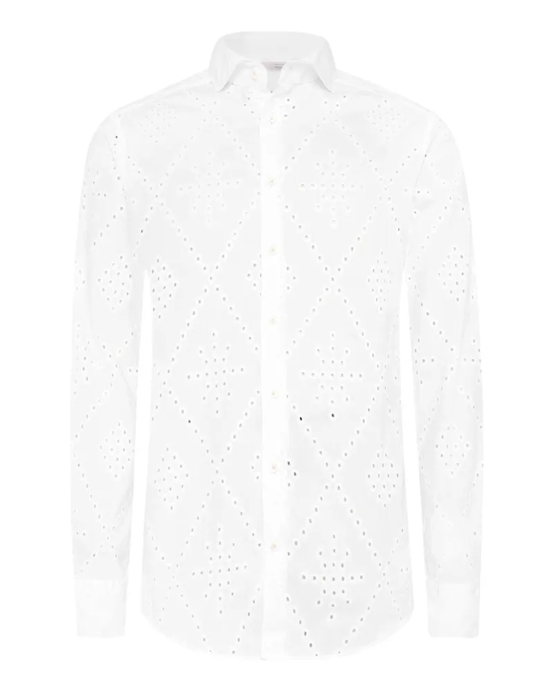 Stenströms Gemustertes Hemd aus Twofold Super Cotton, Slimline in Weiß