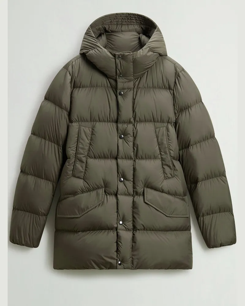 Woolrich Gesteppte Puffer Daunenjacke Cloud Lewis mit Kapuze in Oliv