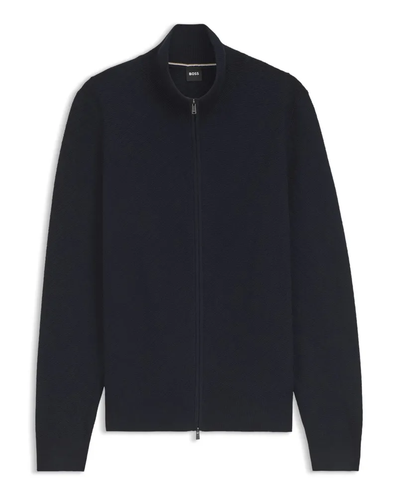 HUGO BOSS Leichte Strickjacke aus Baumwolle mit Fischgrätmuster in Marine