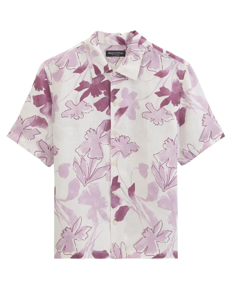 Marc O'Polo Kurzarmhemd aus Leinen mit floralem Print, Regular Fit in Rosenrot