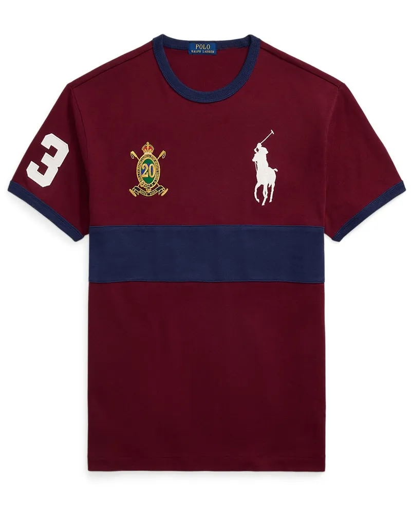 Ralph Lauren T-Shirt mit Big-Pony-Aufnäher und Bruststreifen in Bordeaux