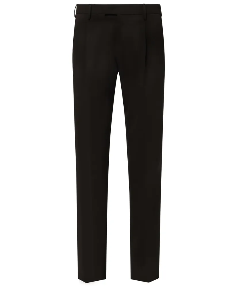 PT TORINO Premium Wollhose mit dezenter Bundfalte und Stretchanteil, Slim in Dunkelbraun