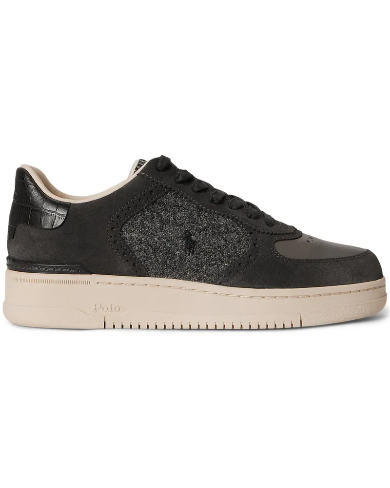 Ralph Lauren Low Top-Sneaker aus einem Velours-Textil-Mix in Schwarz