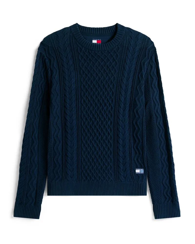 Tommy Hilfiger Pullover aus Baumwolle mit Zopfstrick-Band in Marine