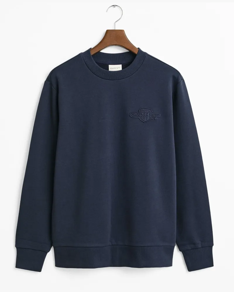 Gant Unifarbens Sweatshirt mit aufgenähtem Logo-Emblem in Marine
