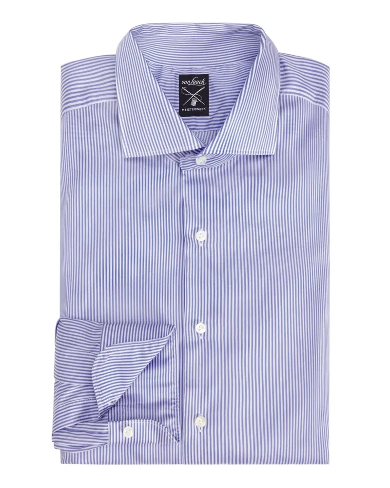 van Laack Gestreiftes Baumwollhemd mit Haifischkragen in Popeline-Qualität, Tailor Fit in Marine