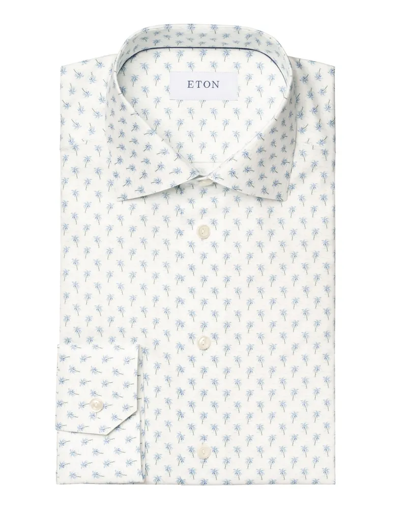 Eton Signature-Twill-Hemd mit Palmen-Print, Contemporary in Hellblau