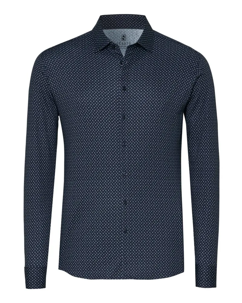 DESOTO Softes Jersey-Hemd mit Kleinmuster und Kentkragen, Slim in Marine