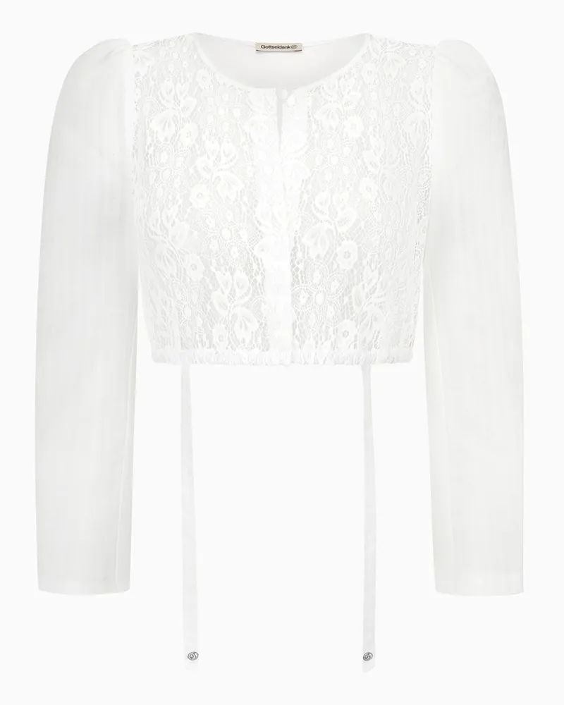 Gottseidank Dirndl-Spitzenbluse Anastasia mit 7/8 Arm und Rundhalsausschnitt in Weiß