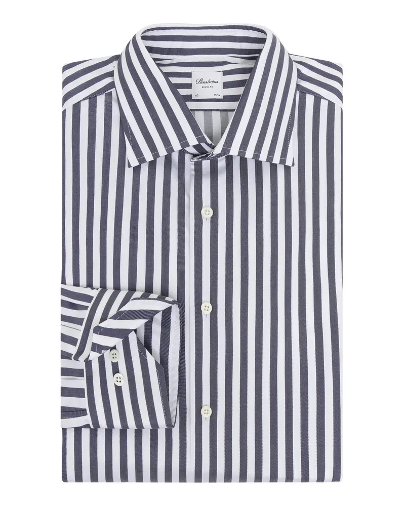 Stenströms Vollzwirn-Baumwollhemd mit Blockstreifen, Regular Fit in Marine