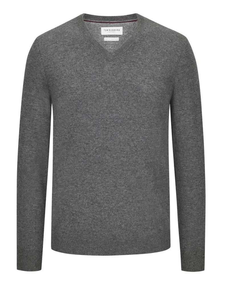 Tom Rusborg Leichterr Pullover aus Merinowolle und Kaschmir mit V-Ausschnitt in Anthrazit
