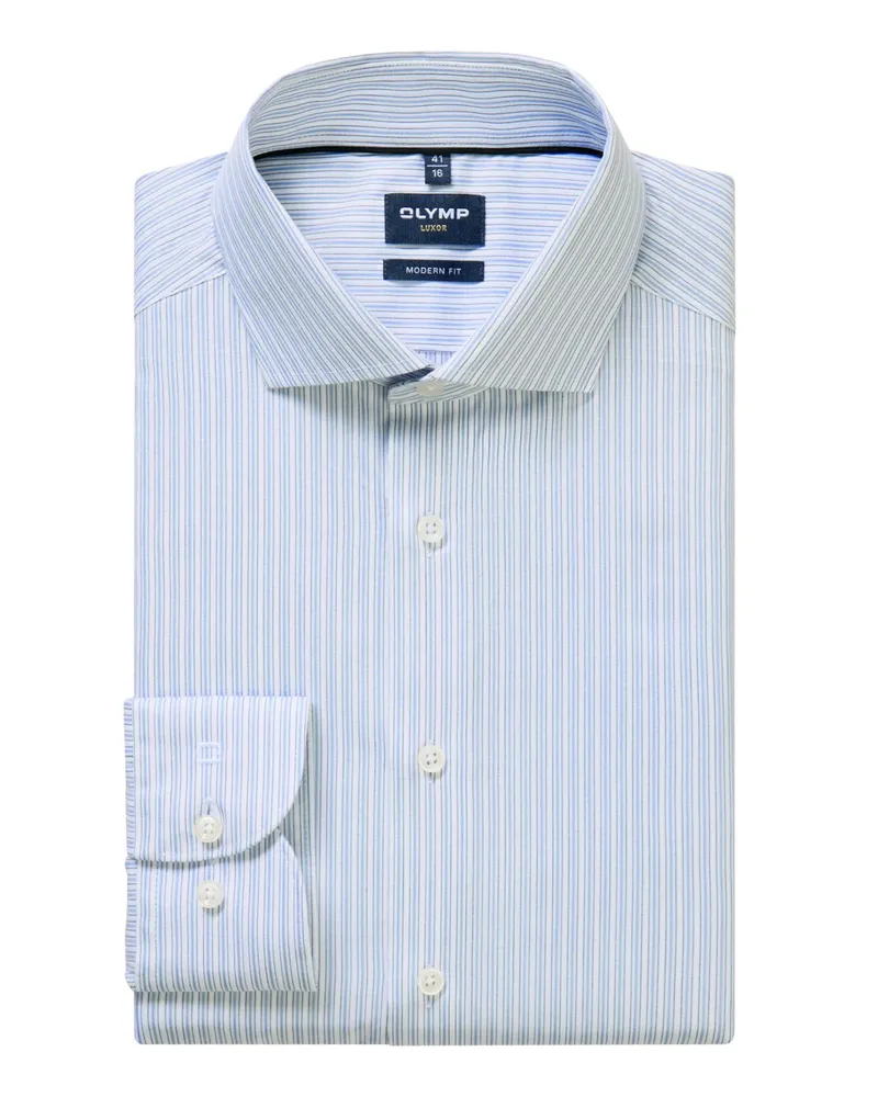 Olymp Luxor, Modern Fit, Baumwollhemd mit Streifenmuster in Hellblau