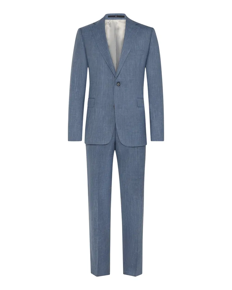 Dressler Anzug aus Wolle mit Seide und Leinen, Shaped Fit in Blau