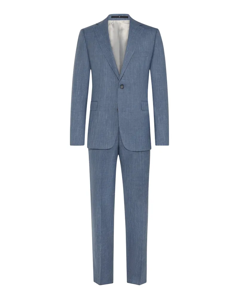 Dressler Anzug aus Wolle mit Seide und Leinen, Shaped Fit in Blau