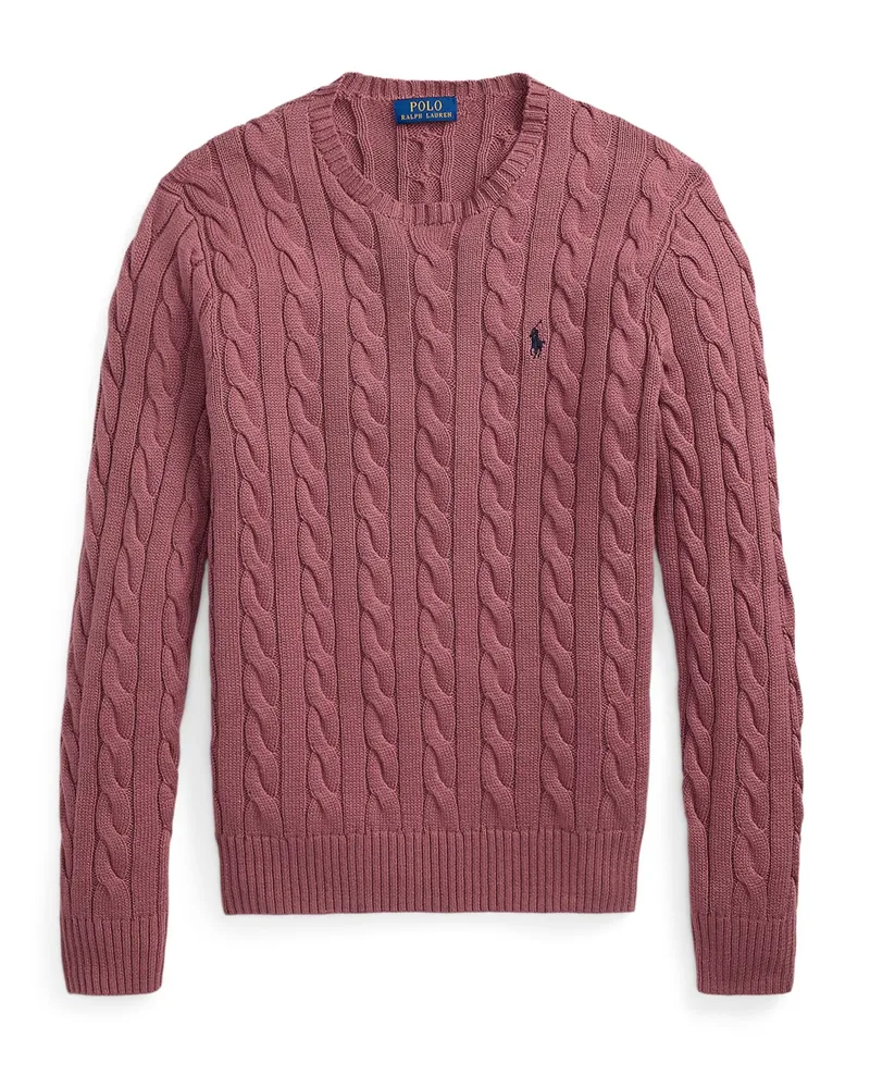 Ralph Lauren Pullover aus Baumwolle mit Zopfstrickmuster und Logo-Stickerei in Rot