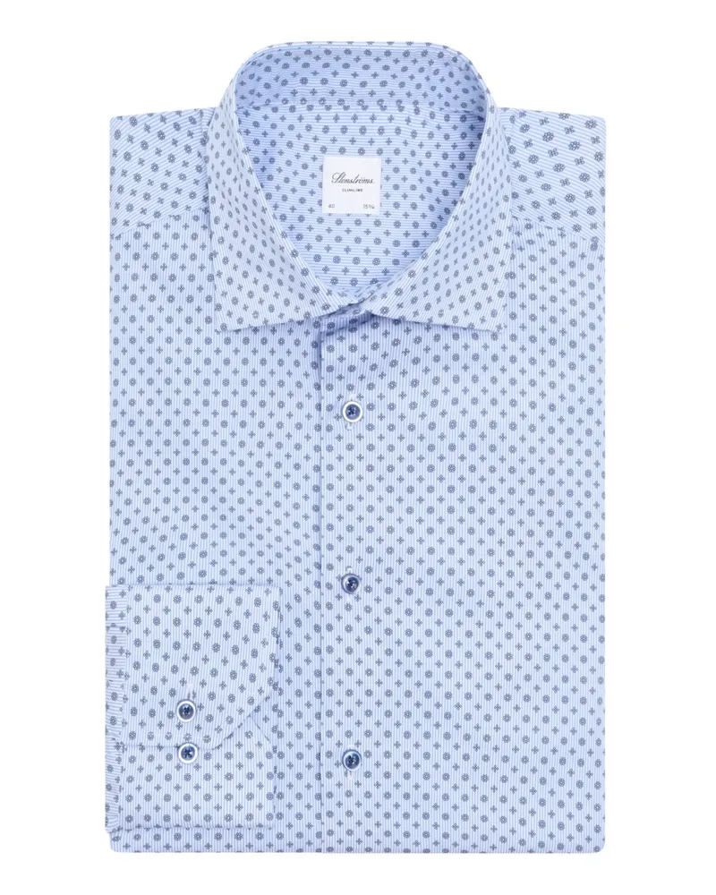 Stenströms Gemustertes Hemd aus Twofold Super Cotton, Slimline in Hellblau