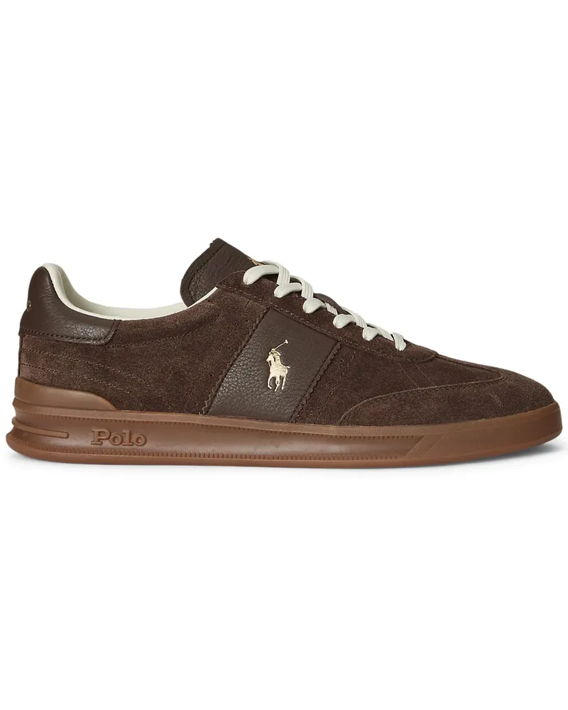 Ralph Lauren Sneaker Aera aus Veloursleder mit Logo-Aufnäher in Braun