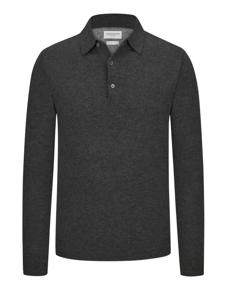 Tom Rusborg Softer Langarm-Poloshirt aus Merinowolle und Kaschmir in Anthrazit