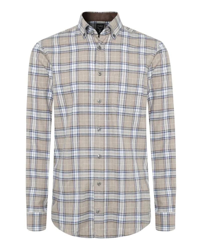 van Laack Kariertes Flanellhemd mit Ellenbogenpatches und Ausputz, Tailor Fit in Beige