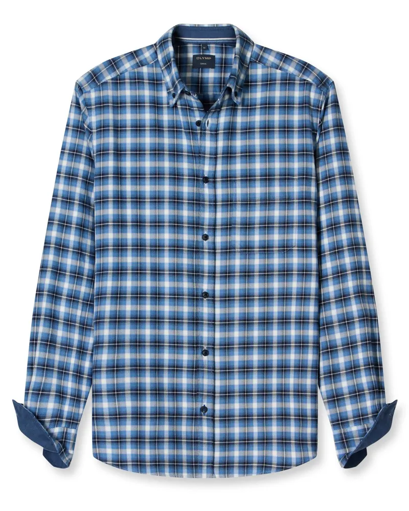 Olymp Casual, Regular Fit, Flanellhemd mit Glencheck-Muster in Denim
