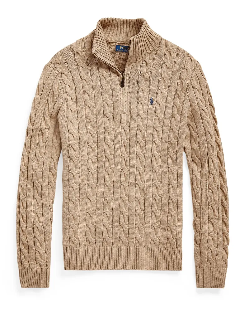 Ralph Lauren Zopfstrick-Troyer aus Baumwolle mit Poloreiter-Stickerei in Beige