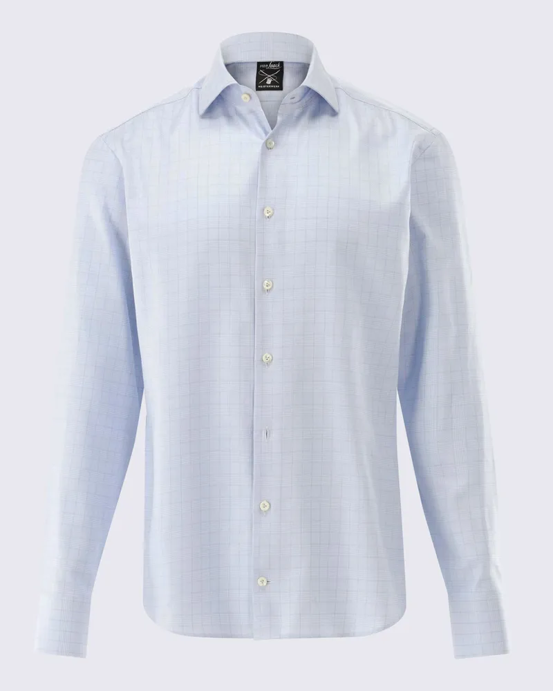 van Laack Hemd aus Baumwoll-Vollzwirn mit Glencheck-Muster, Slim Fit in Hellblau