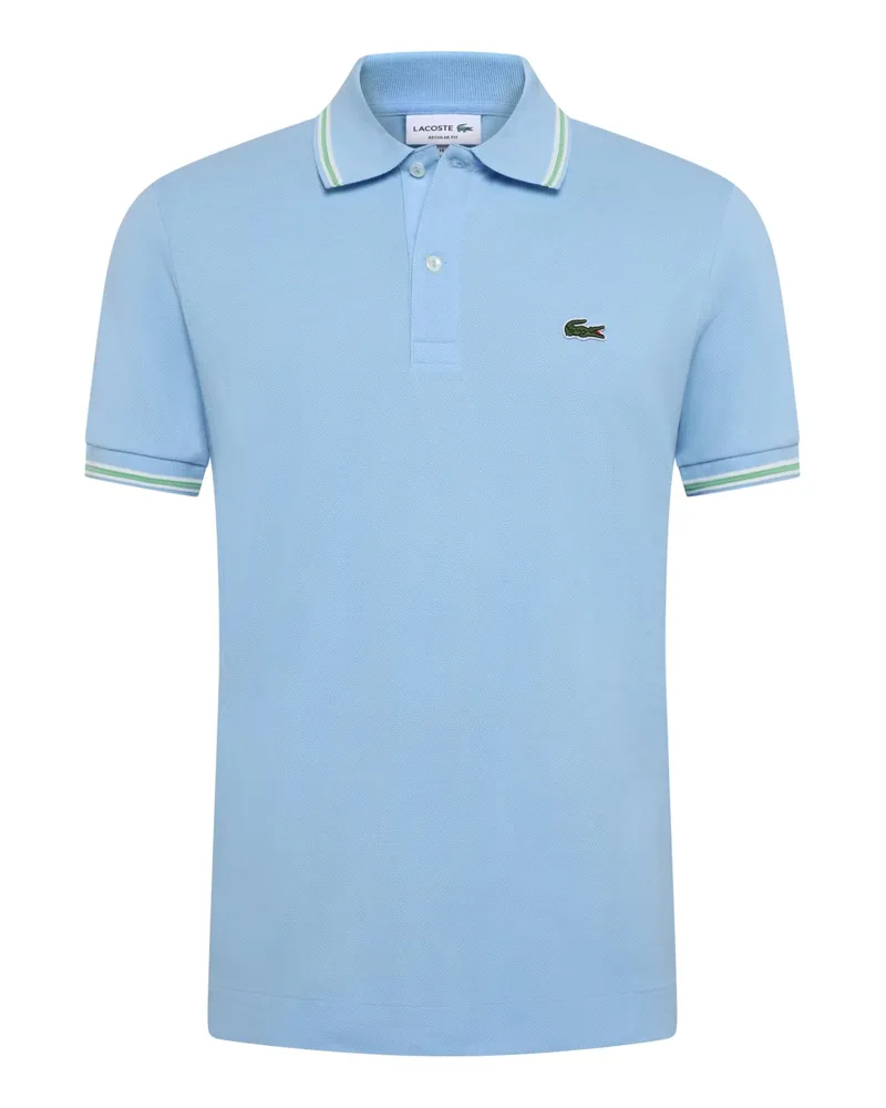 Lacoste Piqué-Poloshirt mit Streifenakzenten und Krokodil-Aufnäher in Hellblau