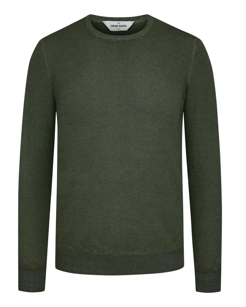 Gran Sasso Pullover aus Schurwolle mit O-Neck und dezenter Waschung in Grün