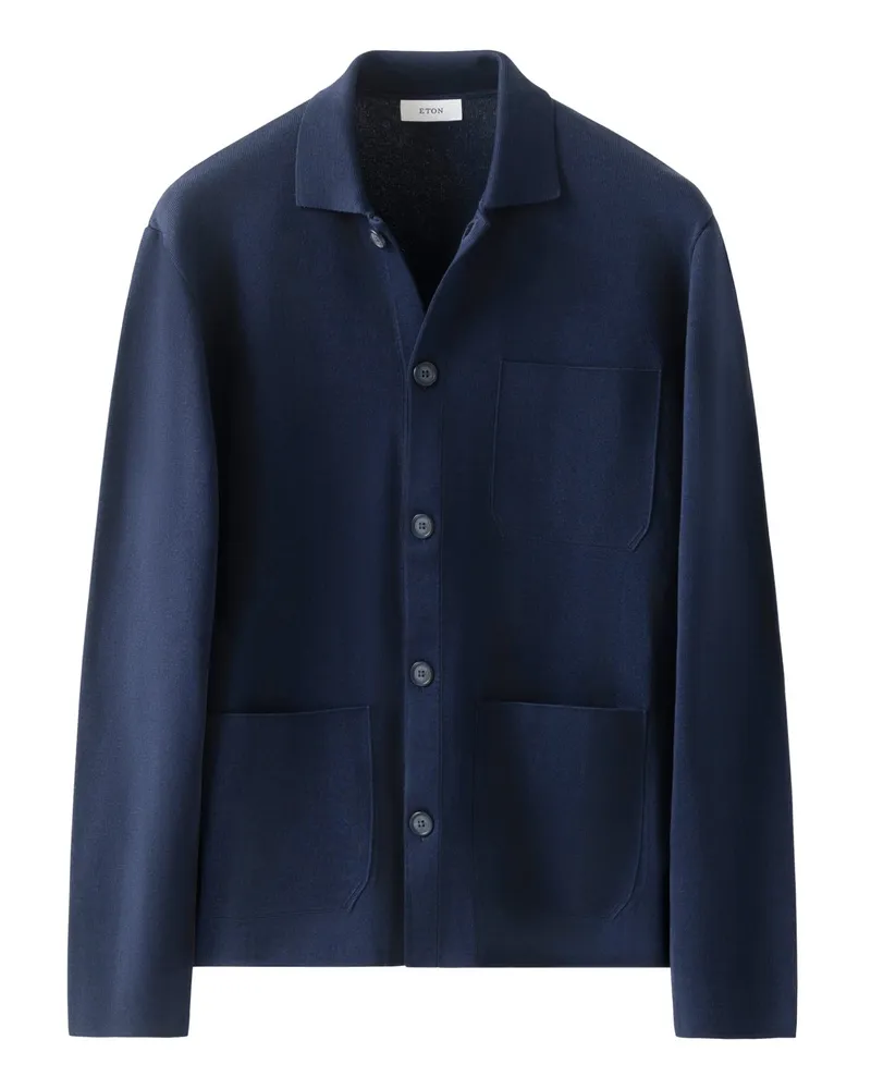 Eton Overshirt aus einem soften Baumwollstrick mit Taschen in Marine