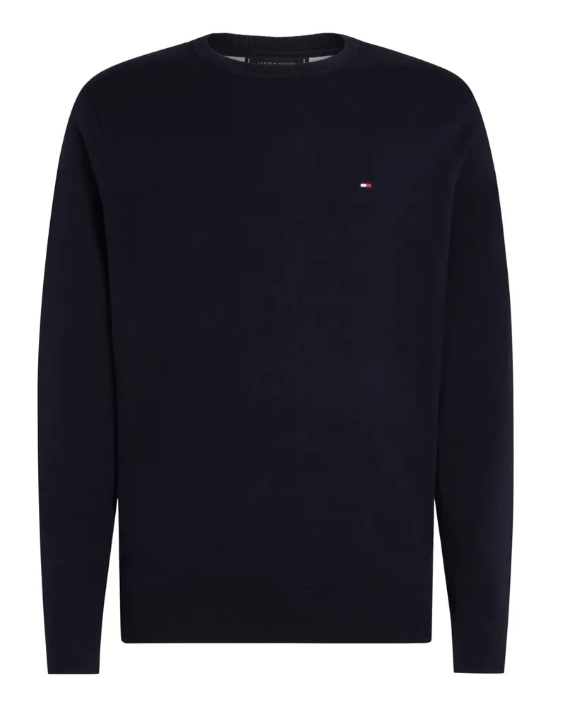 Tommy Hilfiger Unifarbener Pullover mit Logo-Stickerei in Marine