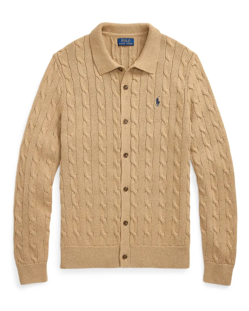 Ralph Lauren Strickjacke aus Baumwolle mit Zopfmuster und Logo-Aufnäher in Beige