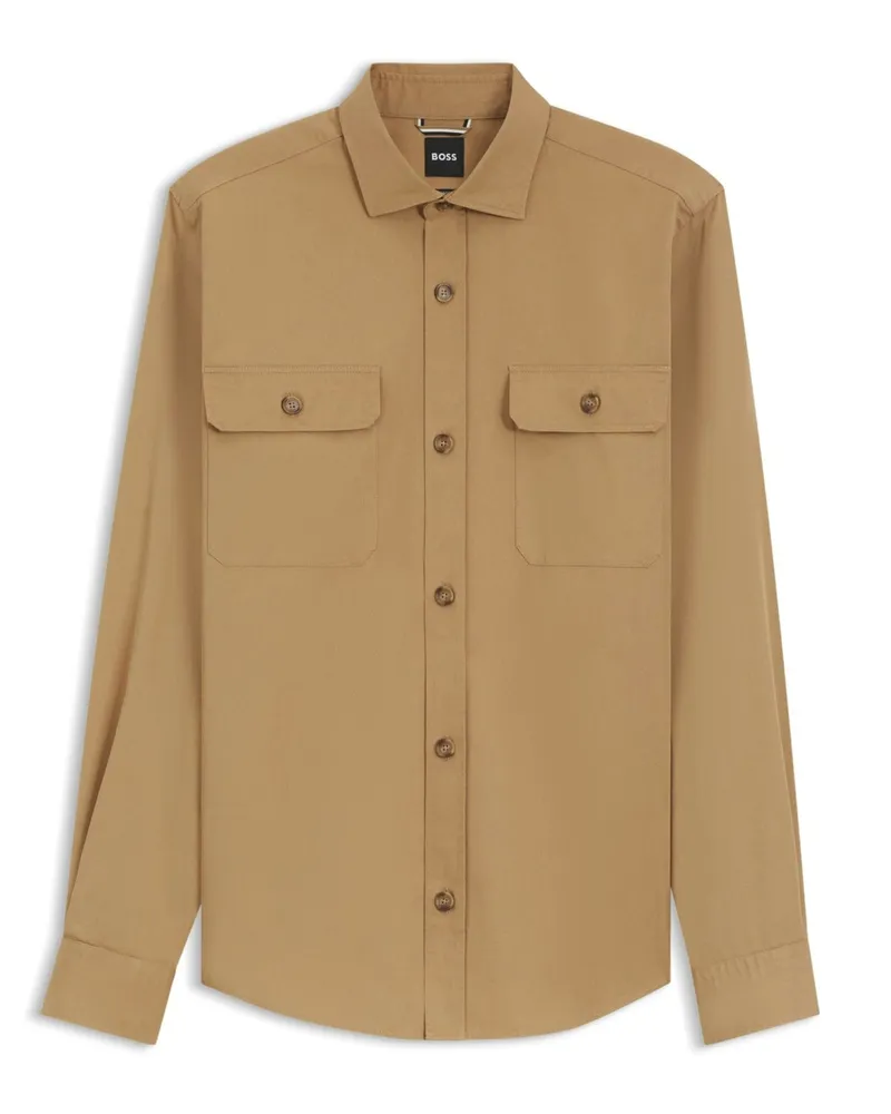 HUGO BOSS Hemd mit Lyocell und Brusttaschen, Casual Fit in Cognac