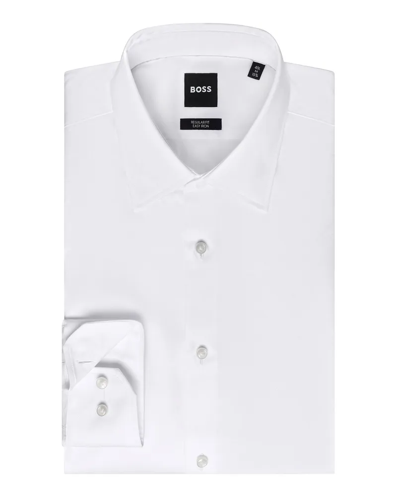 HUGO BOSS Unifarbenes Baumwollhemd mit extralangem Arm, Regular Fit in Weiß